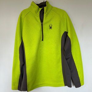 Mens SPYDER Core sweater Neon green with Gray accent, 3/4 zip